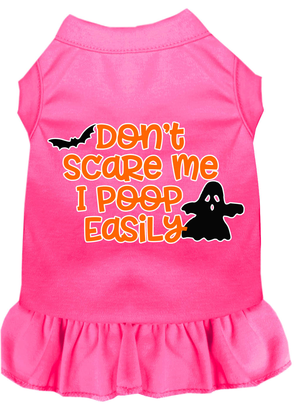 Don't Scare Me, Poops Easily Screen Print Dog Dress Bright Pink Lg
